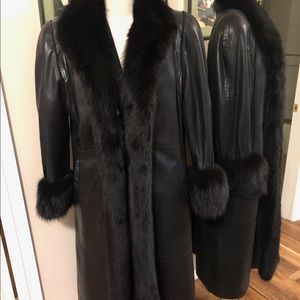 Black Leather Coat with Fox trim